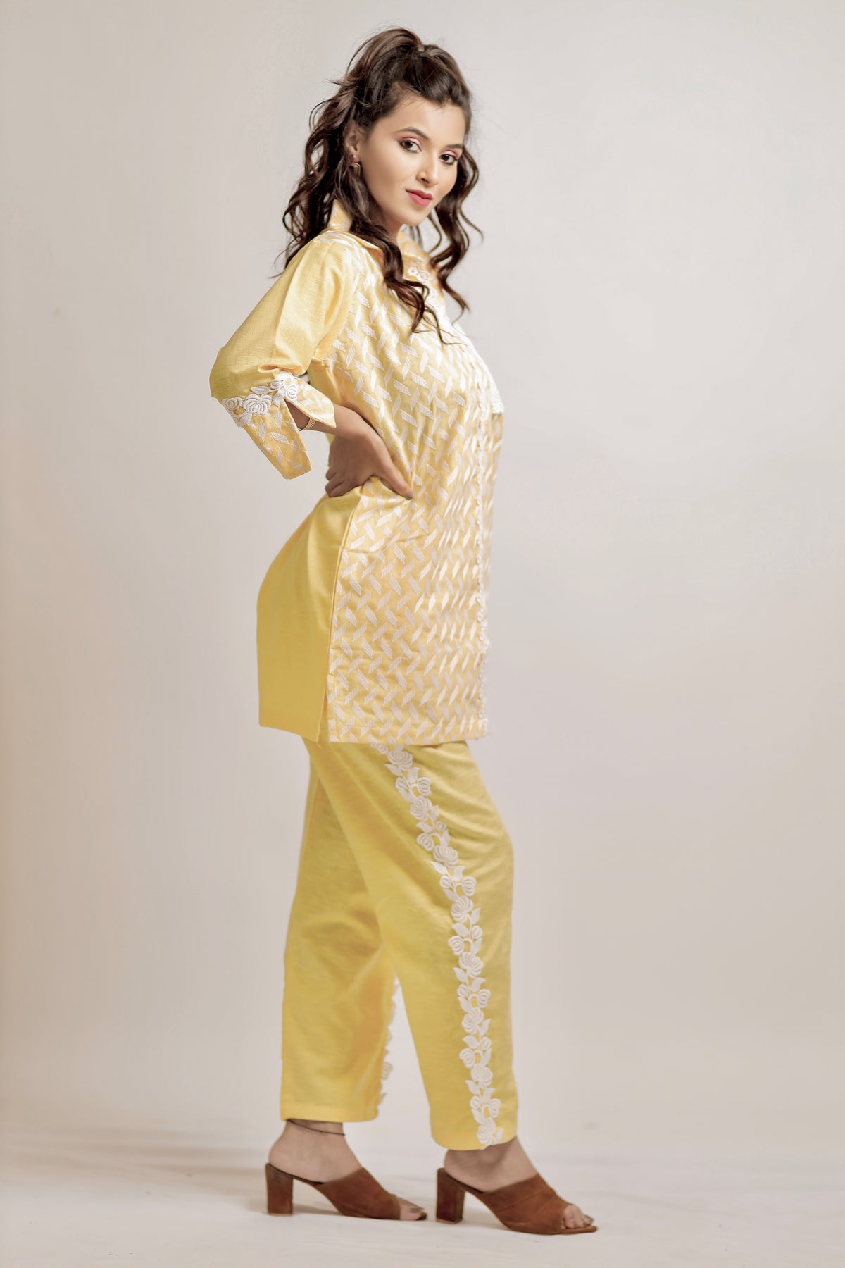 Butter yellow embroidered co-ord set