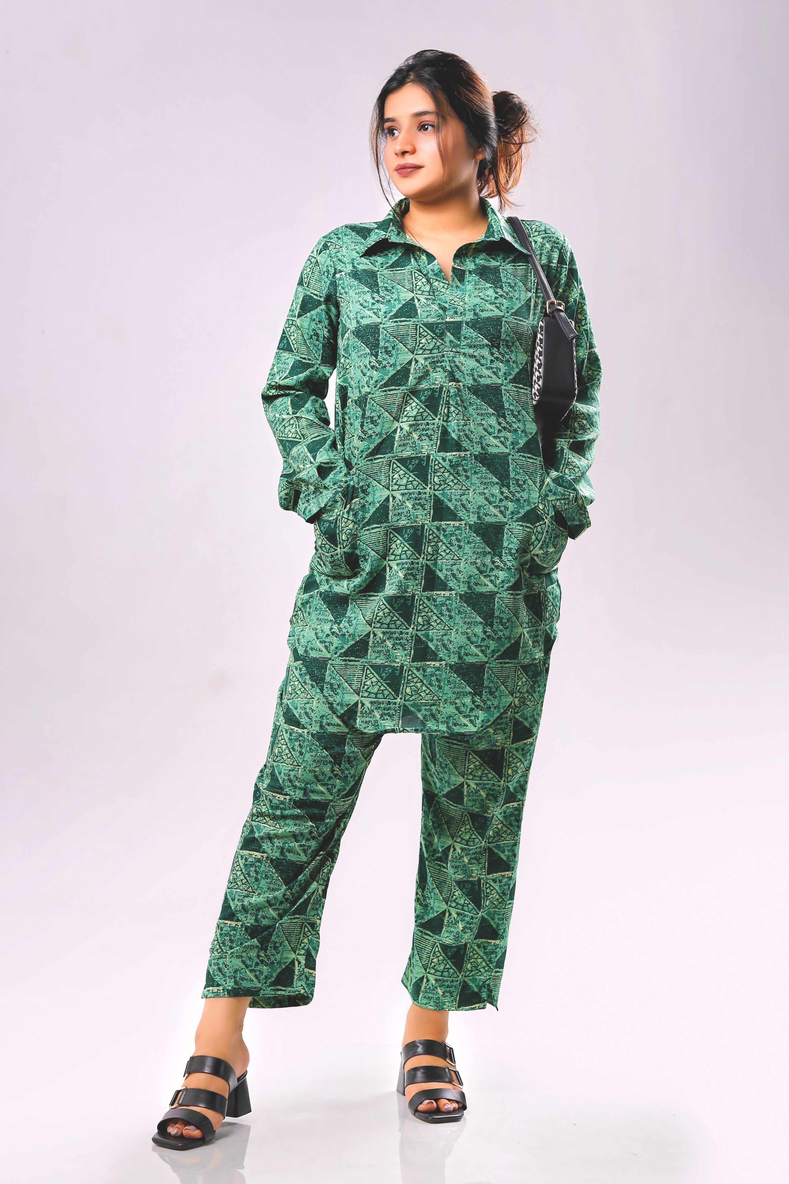 Abstract Digital print Green co-ord set.