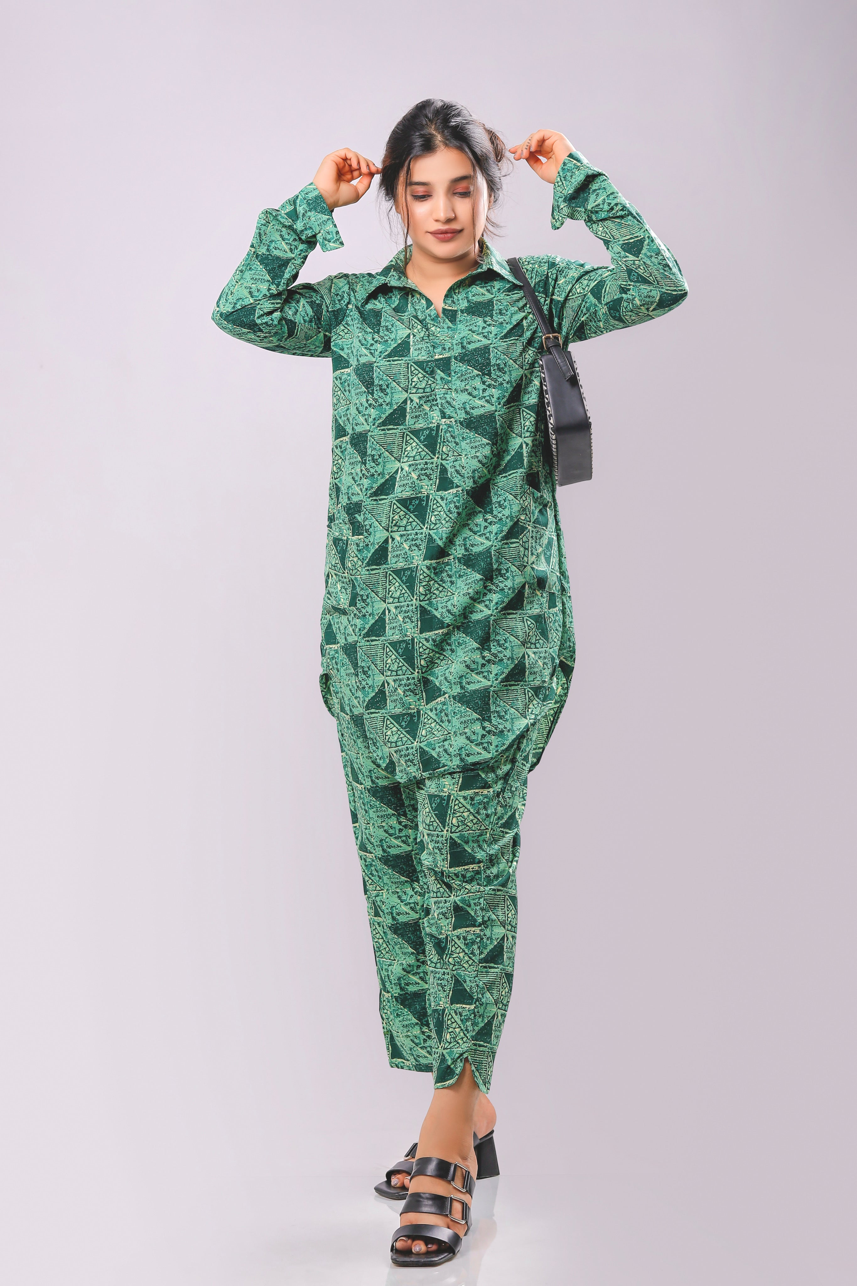 Abstract Digital print Green co-ord set.