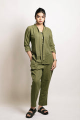 Striped olive green co-ord set. (Without belt)